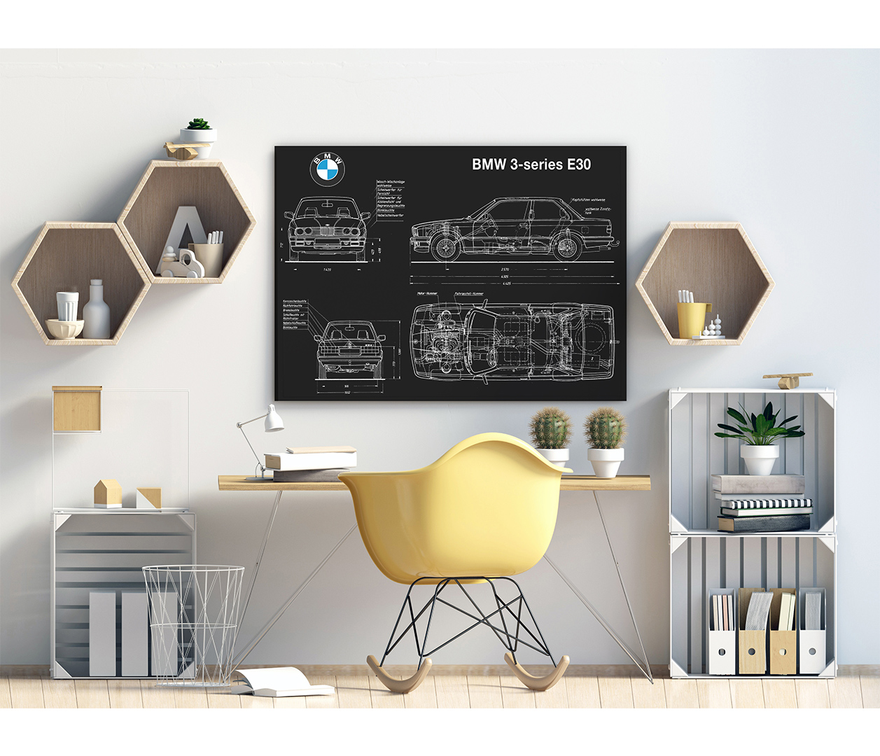 BMW E30 325i - blueprint - černý