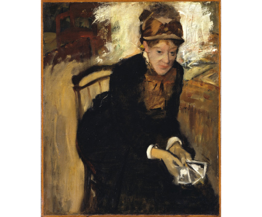 Edgar Degas - Sedící Mary Cassattová, drží karty  - Mary Cassatt Seated, Holding Cards - reprodukce