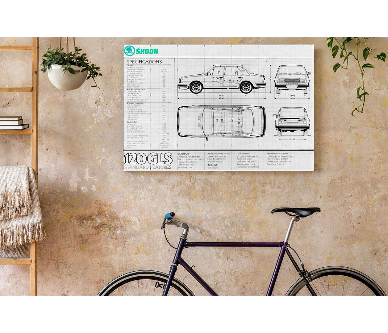 Škoda 120 GLS - blueprint bílý